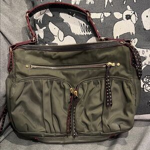 MZ Wallace Olive Shoulder Bag with Gold Accents